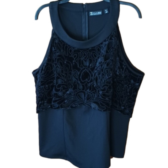 (d1-4) Black halter neck floral lace front tank XXL - Picture 1 of 5